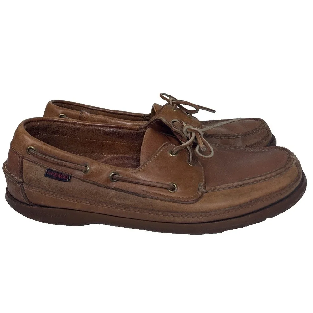 Sebago Docksides Waxed Leather Boat Shoes Schooner Mens 11N Brown Preppy